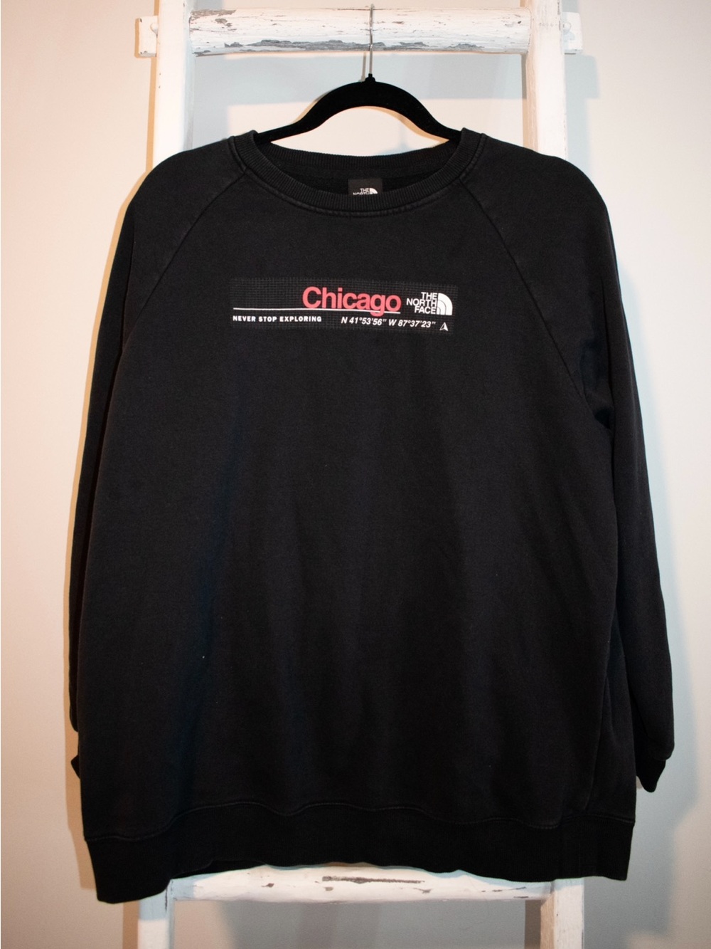 The North Face Black Crewneck Sweatshirt with Red Chicago Logo